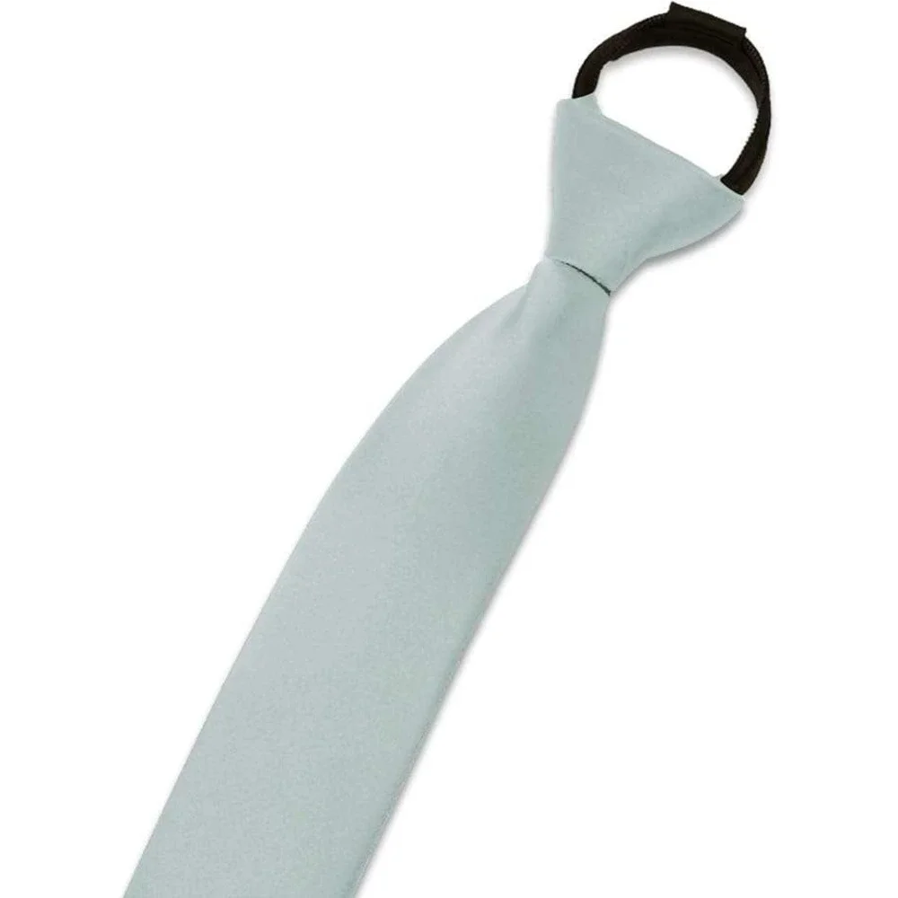 Aurya Silver Solid Color Boys Tie, Polyester Satin Pre-tied Necktie with Adjusta